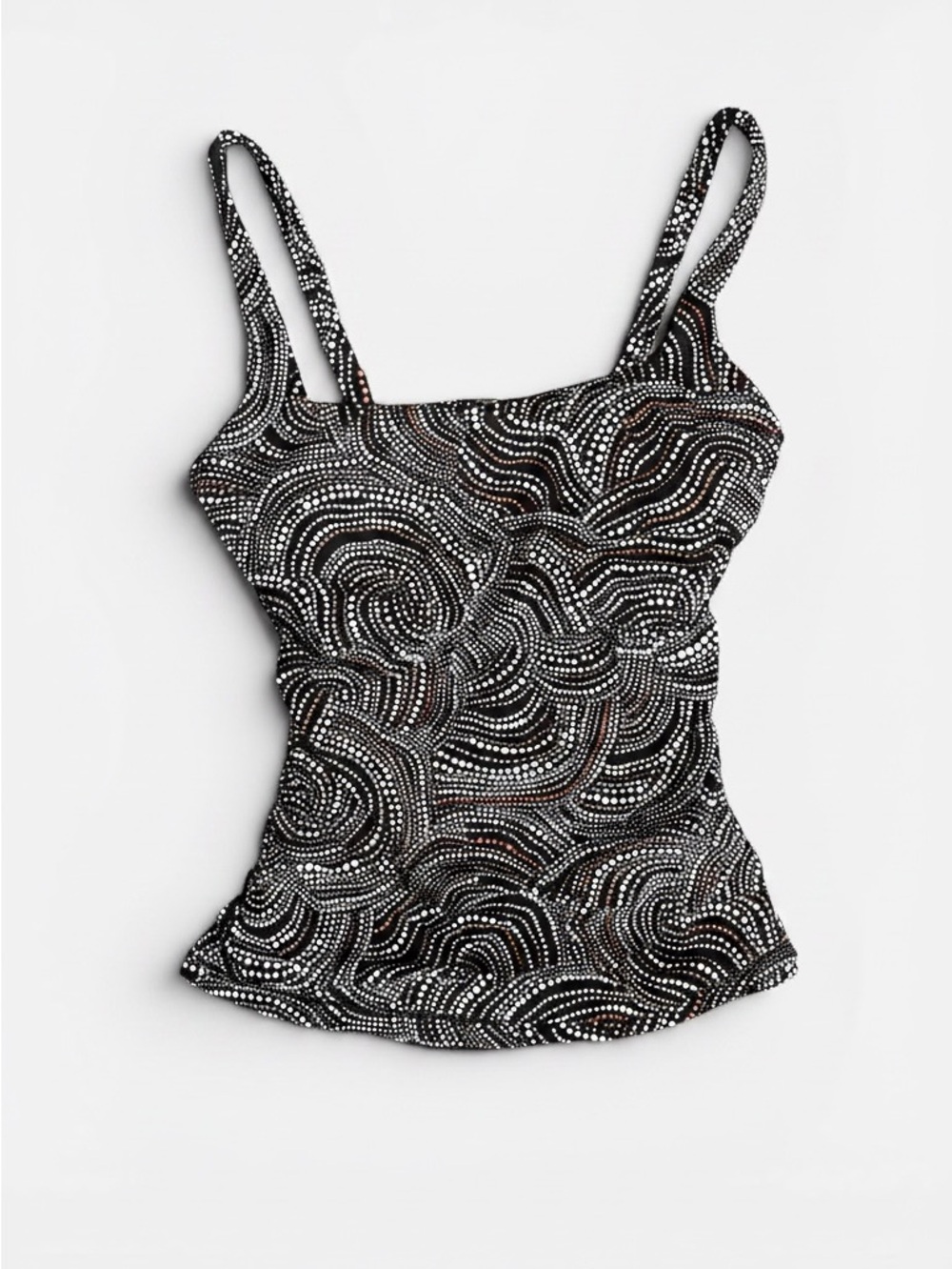 #069, Athleta Women’s Black & White Patterned Camisole Tank Top, size 36D/DD
